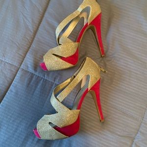 Guess Gold & Hot Pink Strappy Heels